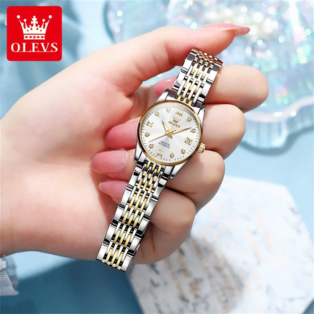 OLEVS 6673 Women Watch Luxury Elegant Mechanical Watch Date Watches For Women Stainless Steel Bracelet Set Box Original Reloj