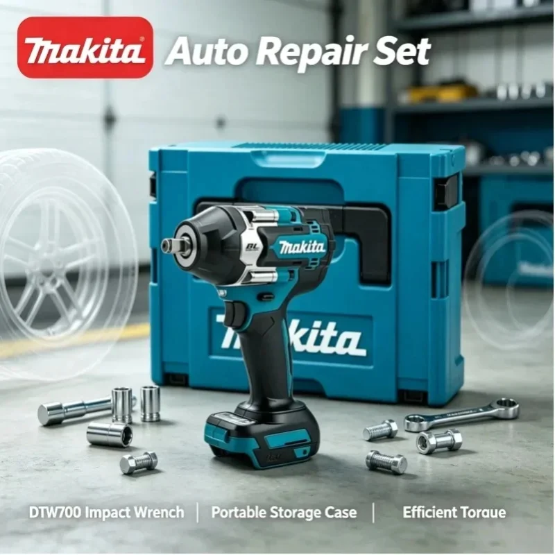 Lithium-Akku-betriebener Makita DTW700 Kabelloser Schlagschrauber 18V Bürstenloser Motor 1000Nm Auto-Stopp Variabler Geschwindigkeitsschrauber