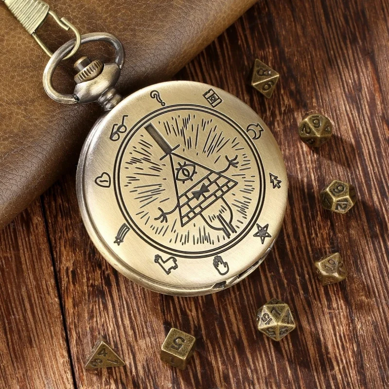 

Vintage Bronze/Grey Black Pocket Watch Case with Mini Entertainment Dices Pocket Chain Birthday Gifts