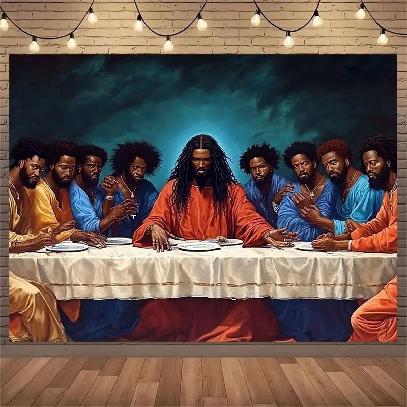 VIKAMA African American Last Supper Tapestry Black Jesus Religious Biblical Wall Hanging Christian Art Dorm Bedroom Wall Decor