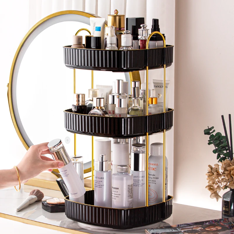 2/3 Layers Light Luxury Makeup Organizer 360° Rotating Desktop Cosmetic Storage Shelf Bathroom Organizer Skincare Rack