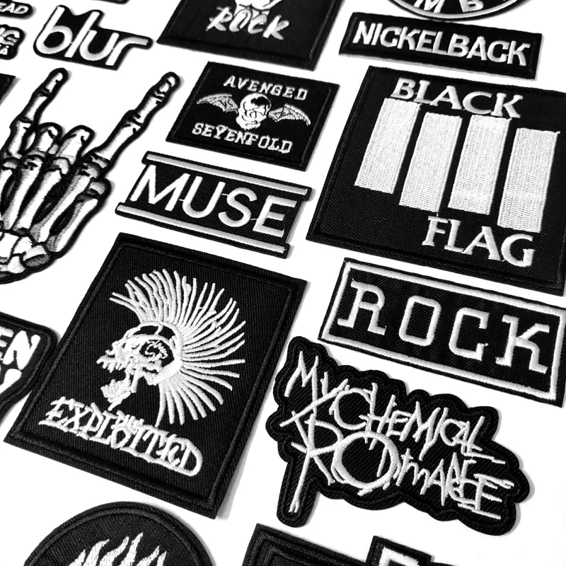 BAND Black And White Patches Embroidery For T-Shirt Iron On Appliques Clothes Jeans Stickers Badges