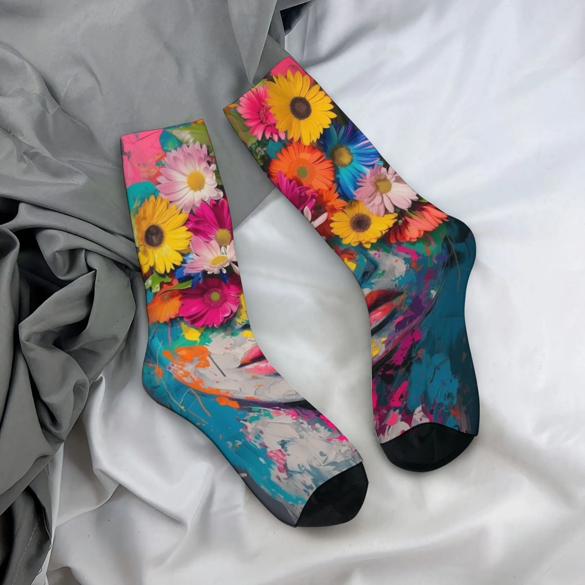 Floral Girl Ölgemälde-Kunst-Socken, Retro-Mode-Herrensocken, bequeme, rutschfeste Outdoor-Freizeit-Sportsocken, neuartiges Party-Geschenk