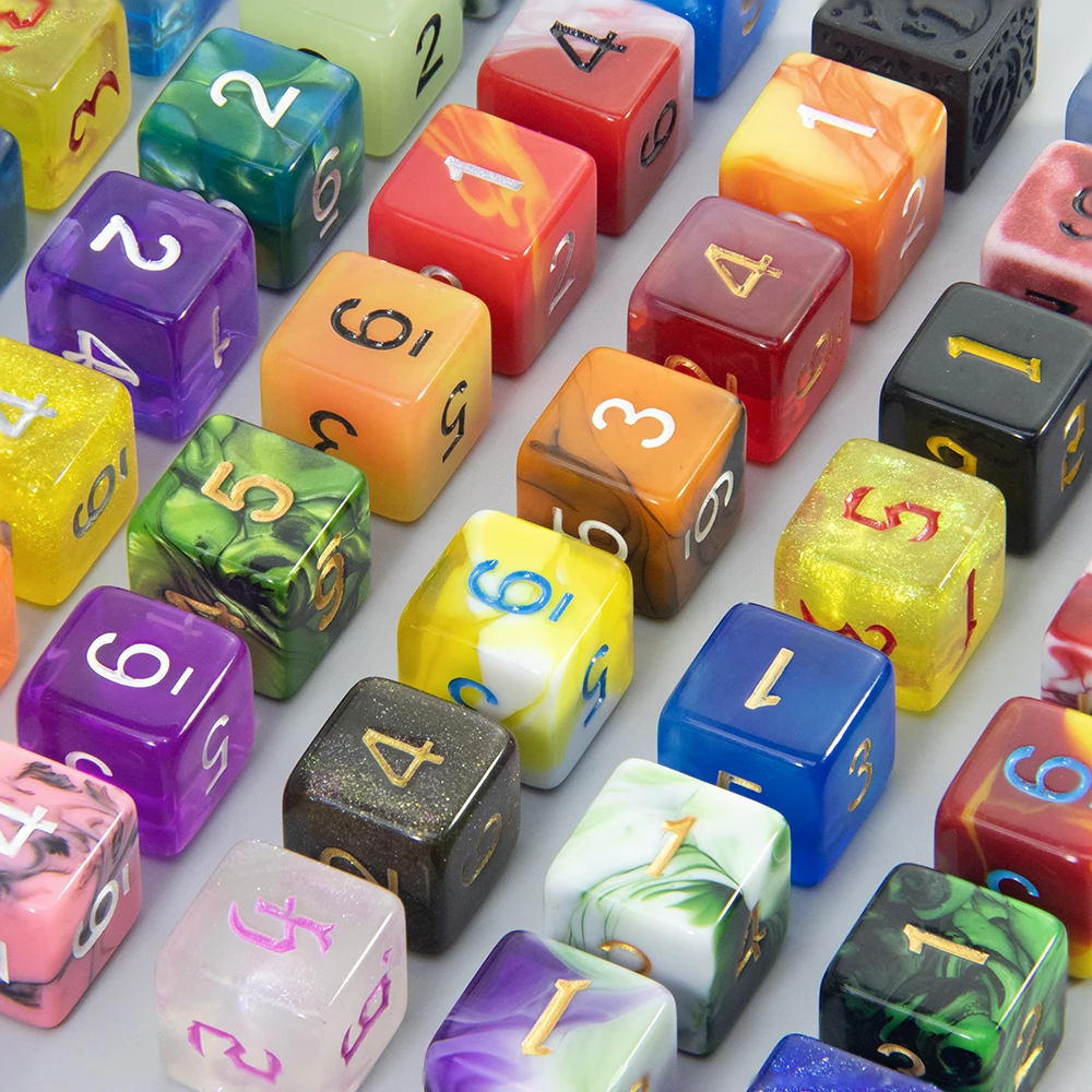 10/100pcs 6 Sided Dice Random Color Polyhedral Dice for RPG Board Games Accessories