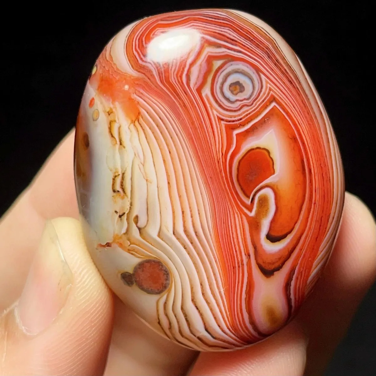 4PC Authentic Stone Banded Agate Palm Stone, Tumbled Polished, Vibrant Color, Jewelry Making, Natural Stone, Crystal Collection