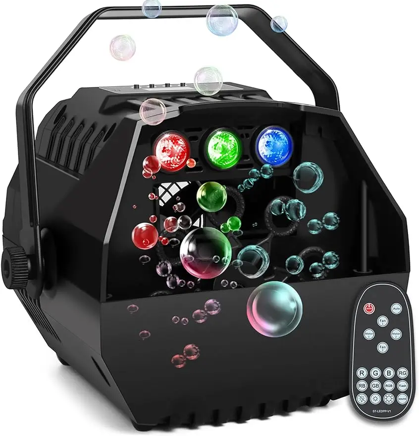 Topflashstar New Automatic Bubble Machine Simple LED Bubble Maker Wireless Remote for Wedding Parties Children's Play Colorful