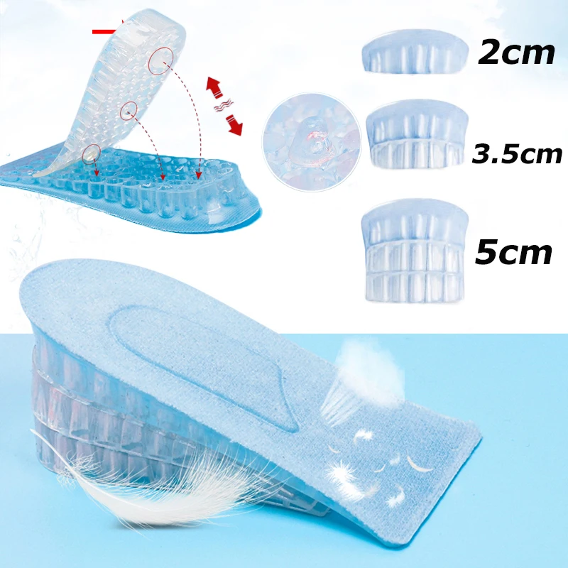 Honeycomb Structure Silicone Inner Height Increasing Insoles Men Women 2/3.5/5cm Up Invisible Shoes Pad Adjustable Heel Insert