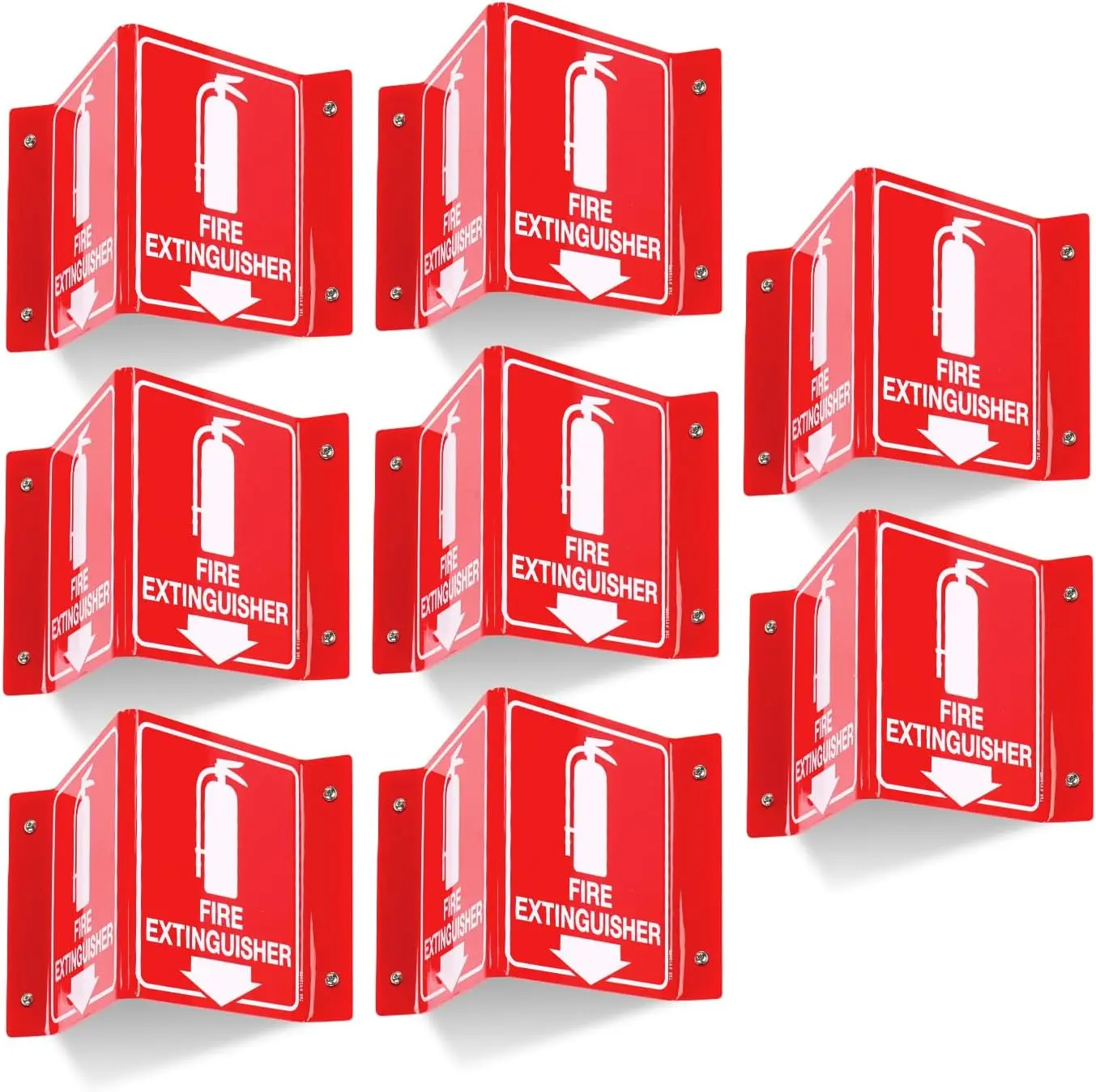 Fire Extinguisher Sign with Down Arrow - 8 Pack, Acrylic, Pre-Drilled Holes & Screws for Home or Office