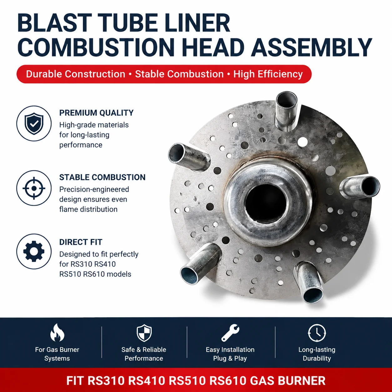 Brand New Complete Blast Tube Liner Combustion Head Assembly Fit RS310 RS410 RS510 RS610 Industrial Gas Burner Components