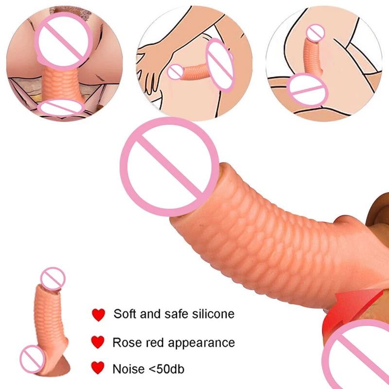 Penis Sleeve Sheath Reusable Cock Ring Glans Penis Enlarger Enhancer Penis Sleeve Girth Ring Sex Toy Men Delayed Ejaculation