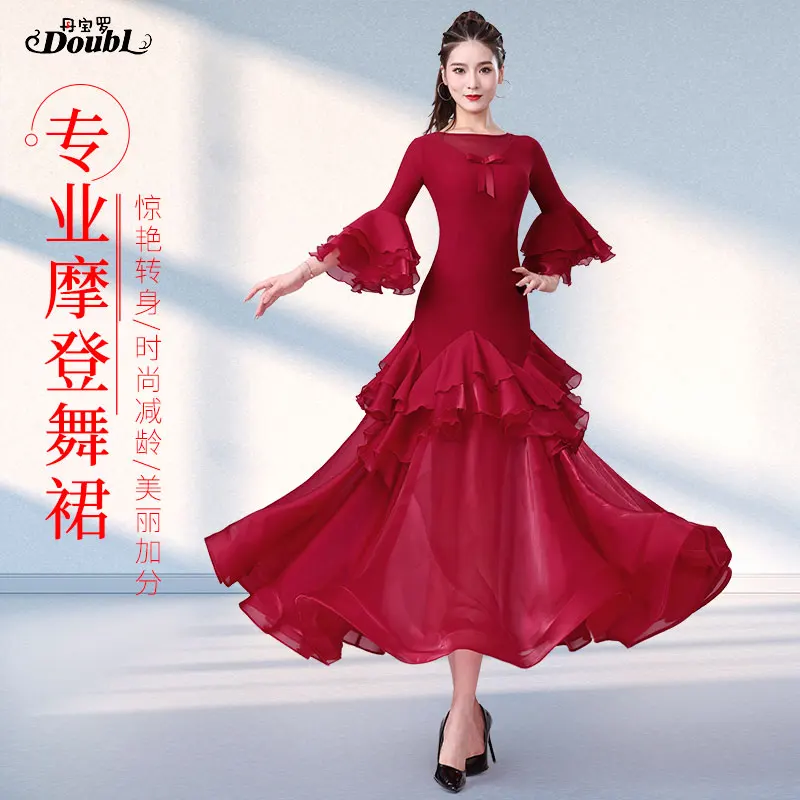 

Doubl professional Moden dance red dress ladies 2024 new Latin dance dress square dance performance ballroom dress summer