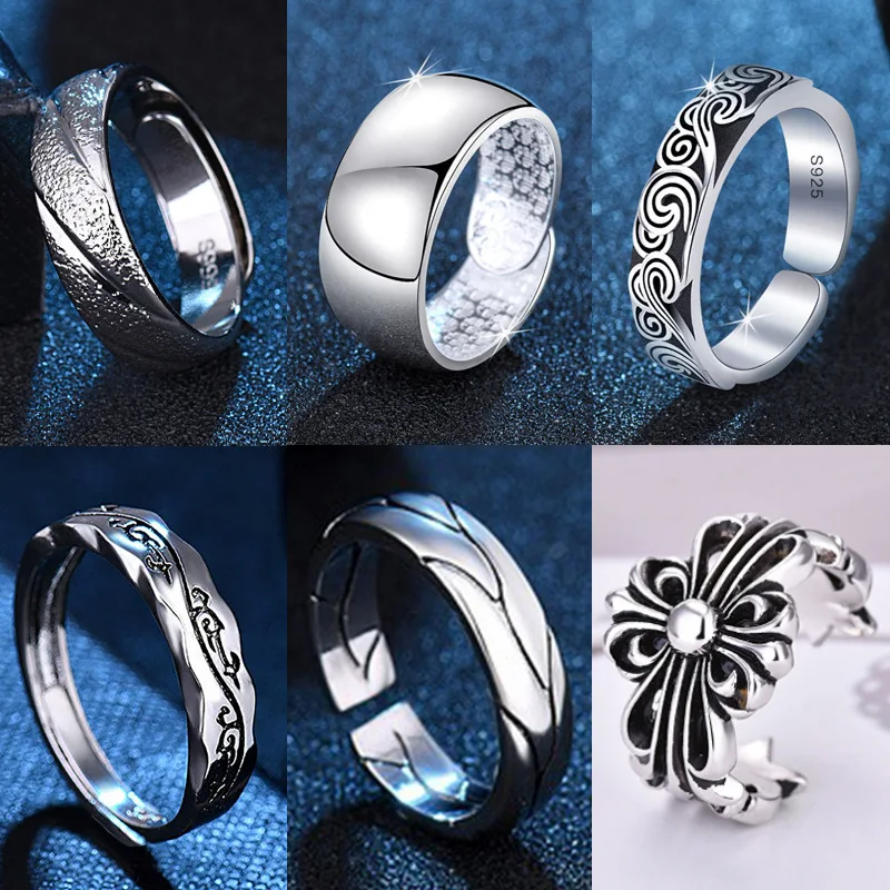 

Powerful and fashionable frosted ring for men, open ring, index finger ring, trendy auspicious cloud texture men's jewelry and a