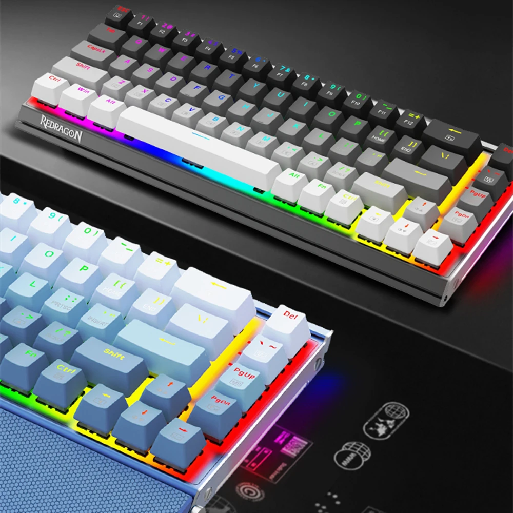 Redragon K641 Full Metal Mechanical Keyboards RGB Backlit 68 Key PBT Keycaps Gaming Keyboards Blue Red Switches For Mac PC