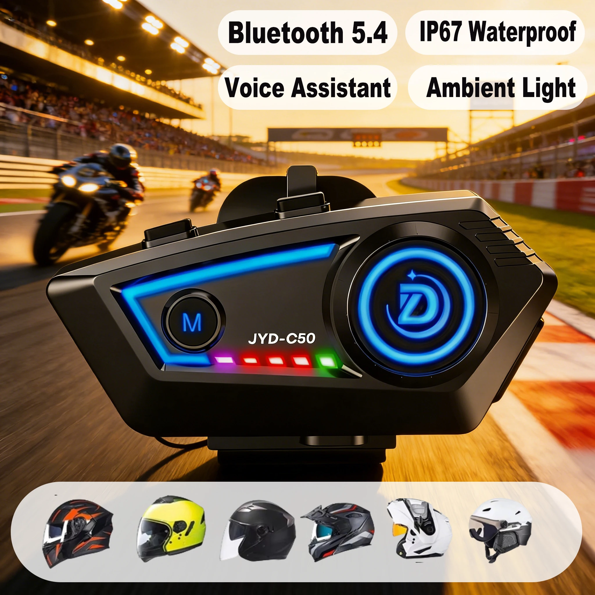 

BT 5.4 Moto Helmet Headset Wireless Hands-free Call Phone Motorcycle Waterproof Earphone Music Player Speaker with RGB Light