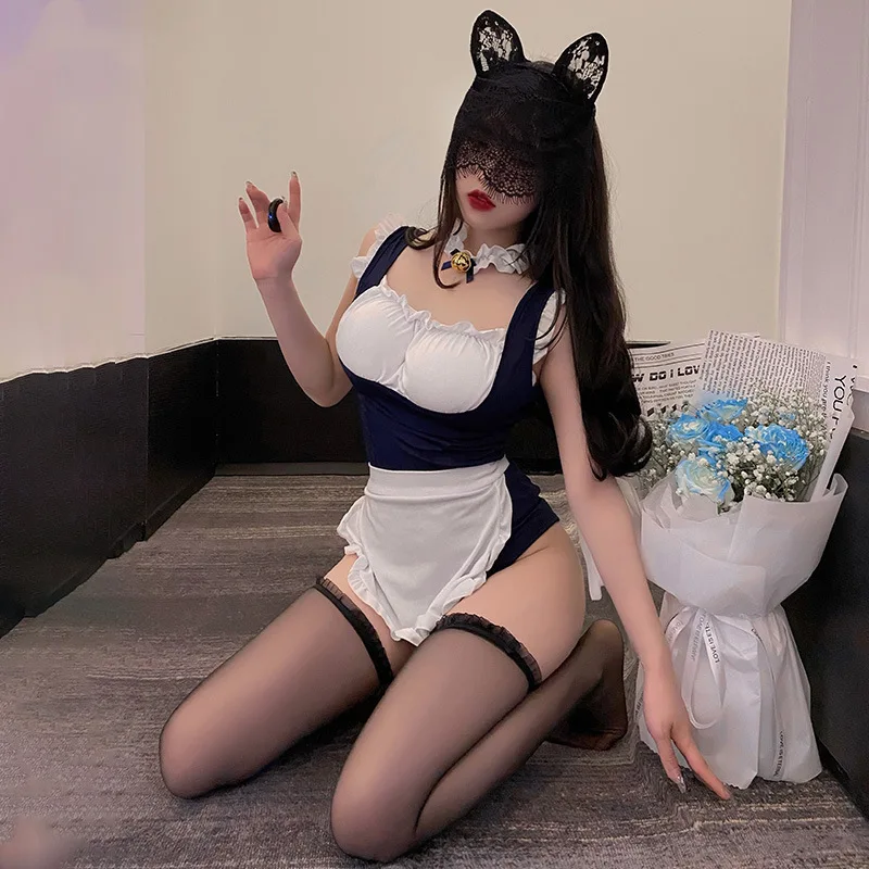 

Cosplay Maid Dress Cute Maid Uniform Seductive Open-stand Body Shaping Jumpsuit Sexy Breast Pad
