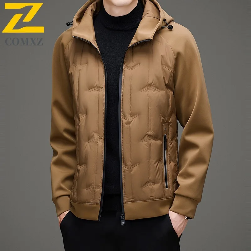 

COMXZ Brand Puffer Jacket Men Fashion Classics Hooded Outdoor Snow Lightweight Padding Coat White Duck Down Winter Down Jacket
