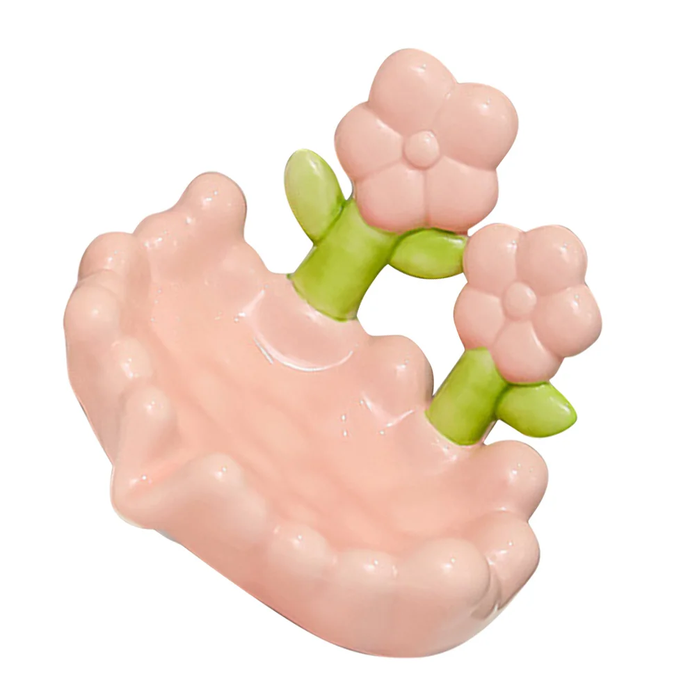 

Double Layer Waterfall Draining Soap Holder Dish with Lid Bathroom Decor Case Drainage Ceramic Lovely Flower