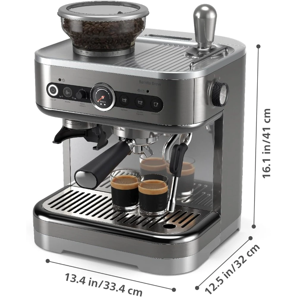 Barista Brew Semi Automatic Espresso Machine - Single & Double Espresso + Americano Button, 250g Bean Container