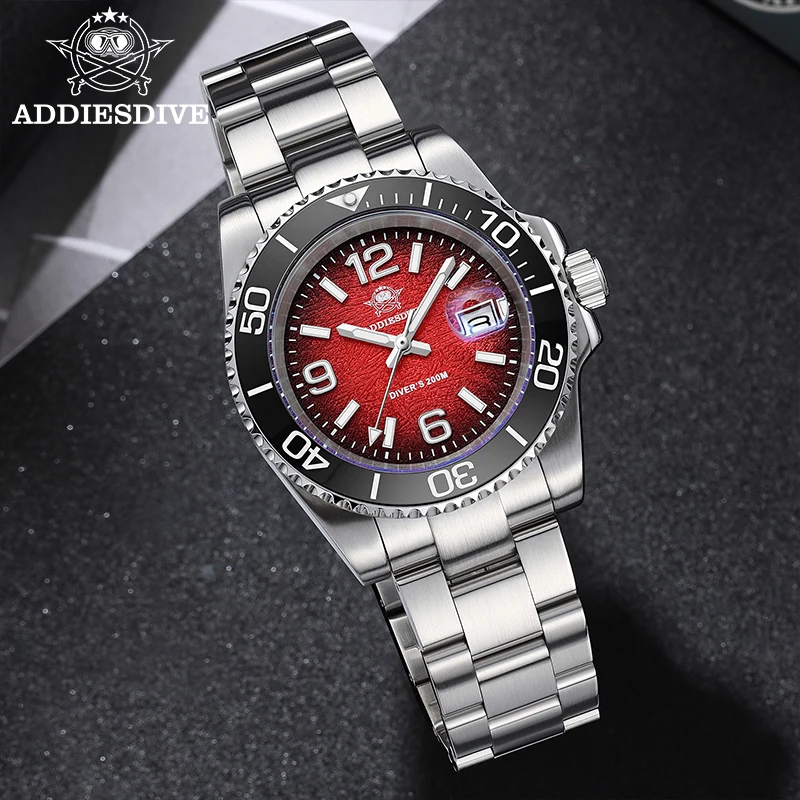 ADDIESDIVE 2025 New Watches for Men Japan 2115 AR Coated Quartz Watches Fashion Red 41mm Waterproof 200m Dive Watch Reloj Hombre