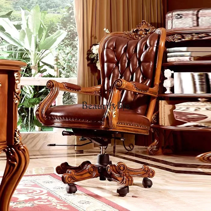 

Американское вращающееся кресло, европейское компьютерное роскошное кожаное кресло из цельного дерева