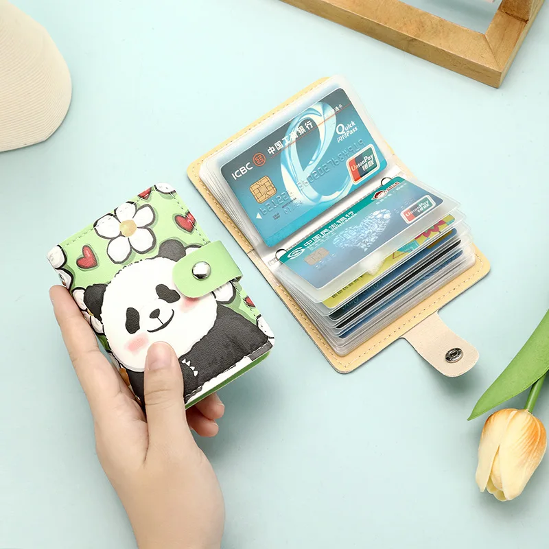 Cute Panda Print ID Cards Holders Large Capacity Mini Wallet Business Multi-Card Holder Small Card Case Credit Card Storage Bag