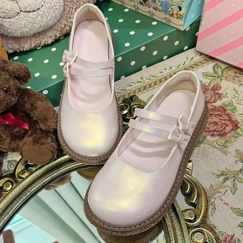 Kawaii Cute Lolita Shoes Big Round Head Women Jk Uniform buckle Bowknot Sweet Loli Shoe Cosplay Anime Goth Harajuku Cos