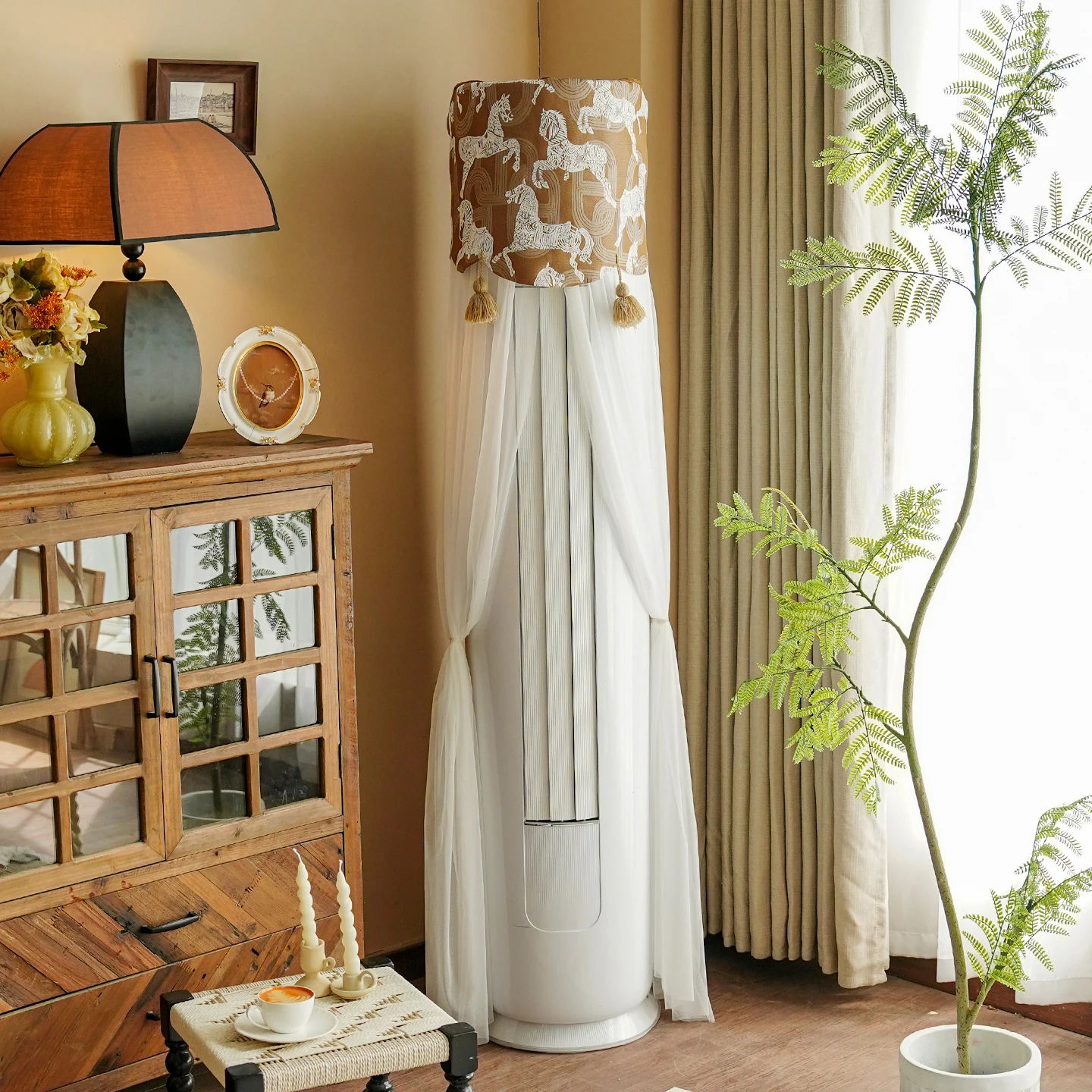

American Sle Luxury Vertical Cylindrical Air Conditioner Dust Cover Wind Blow Proof Air Conditioning Curtain Universal Brand