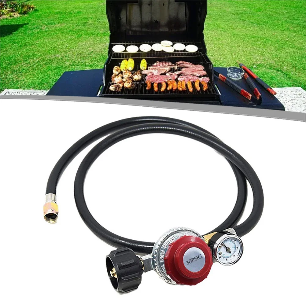 4FT Adjustable Regulator With High-Pressure Gauges Propane Regulator With Hose For BBQ Tabletop Grill Fire-Pit Table Fish Fryer