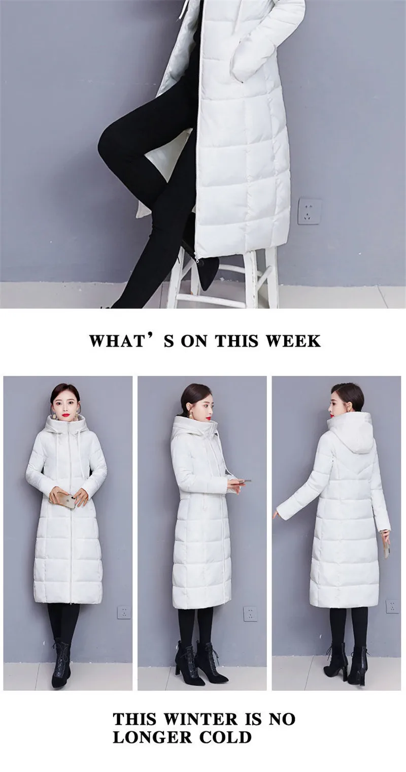 Winter 2023 New Down Cotton-Padded Jacket Long Loose Fashion Coat Thickened Outerwear Warm Zipper Hooded Solid Color Overcoat