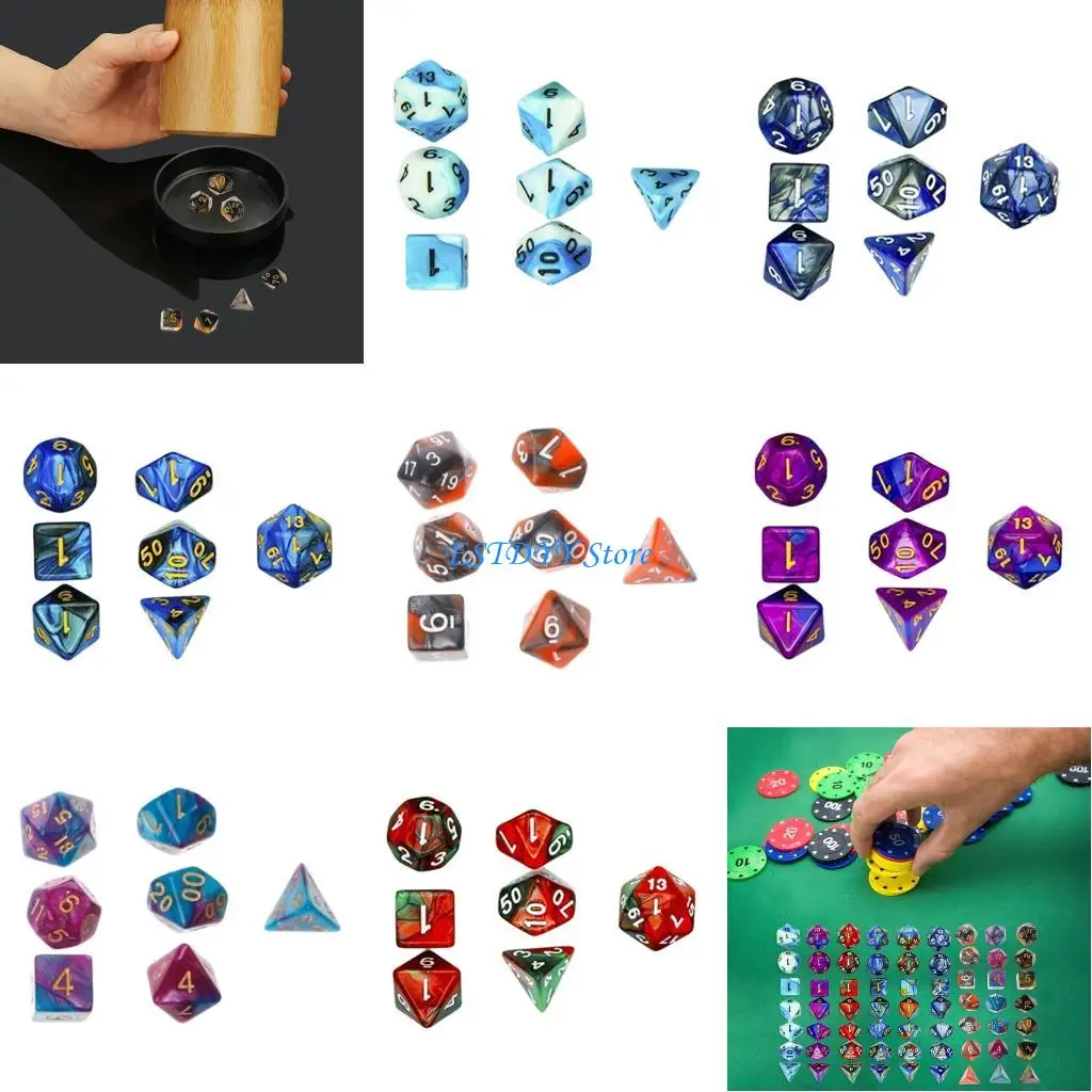 

G6DE 7Pcs Acrylic Multi-faceted Tabletop Role Playing Gameing Dices Polyhedral Shapes