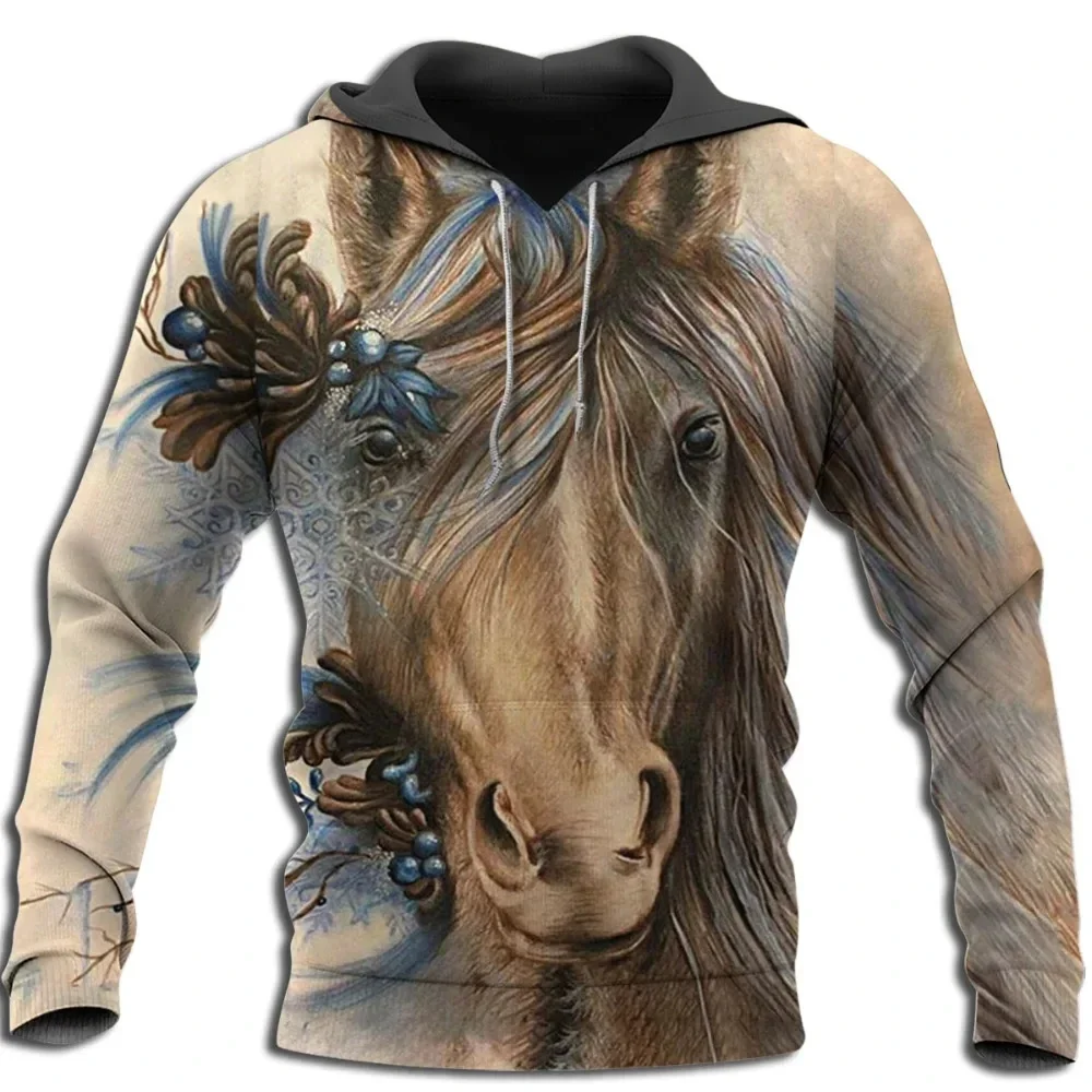 Sweat à capuche imprimé animal d\'art 3D, beau cheval, sweat Harajuku, streetwear, sweats à capuche d\'automne, veste décontractée unisexe,