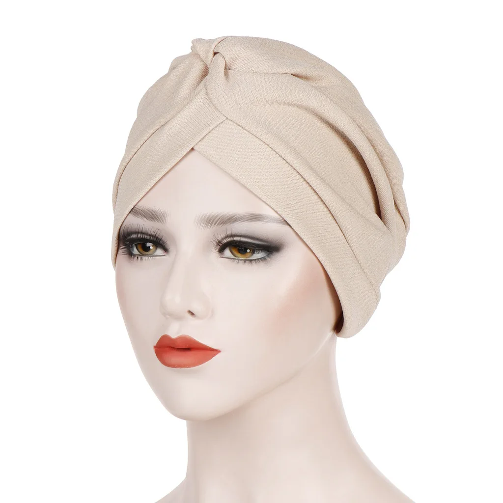 New, Solid Color Bamboo Hemp Bottom Cap, Forehead Folded Indian Hat Pullover Hat Muslim Hijab Hat