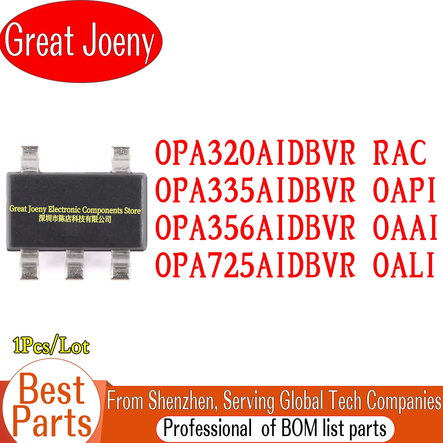 

100% New Original OPA320AIDBVR RAC OPA335AIDBVR OAPI OPA356AIDBVR OAAI OPA725AIDBVR OALI IC Amplifier Chipset SOT-23-5