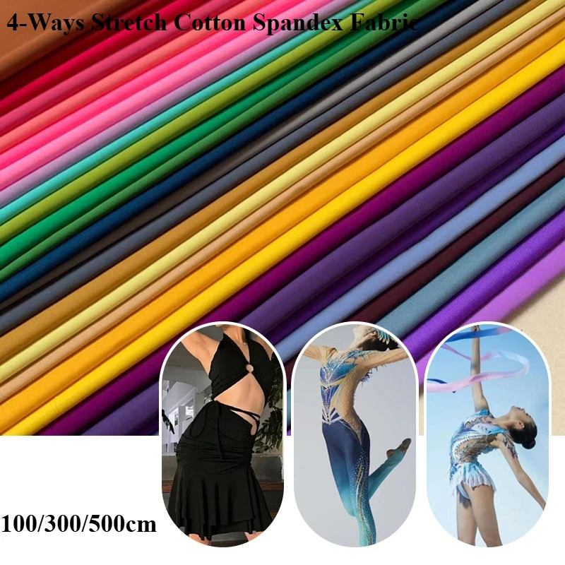 4-Ways Stretch Cotton Spandex Fabric for Sewing Matte Swimsuit Yoga Wear Latin Dance Skating Wear Sporty Tight Base Fabric