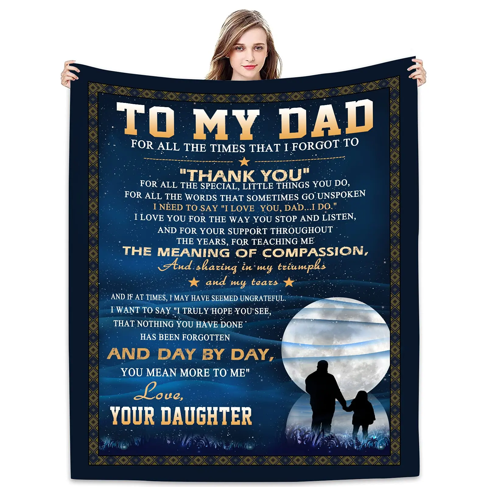 Birthday Gifts Blanket for Dad From Daughter or Son,Thanksgiving Christmas Best Dad Hug Gift for Dad,Father Letter Throw Blanket