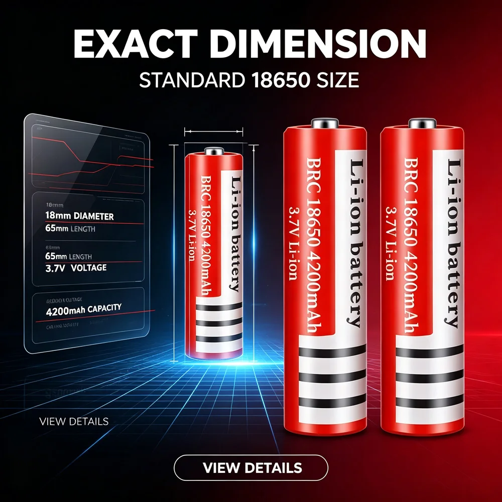 18650 Flat‑Top Bare Cell BRC18650 4200mAh 3.7V Rechargeable Li‑ion Battery For Torch Power Bank Small Portable Equipment