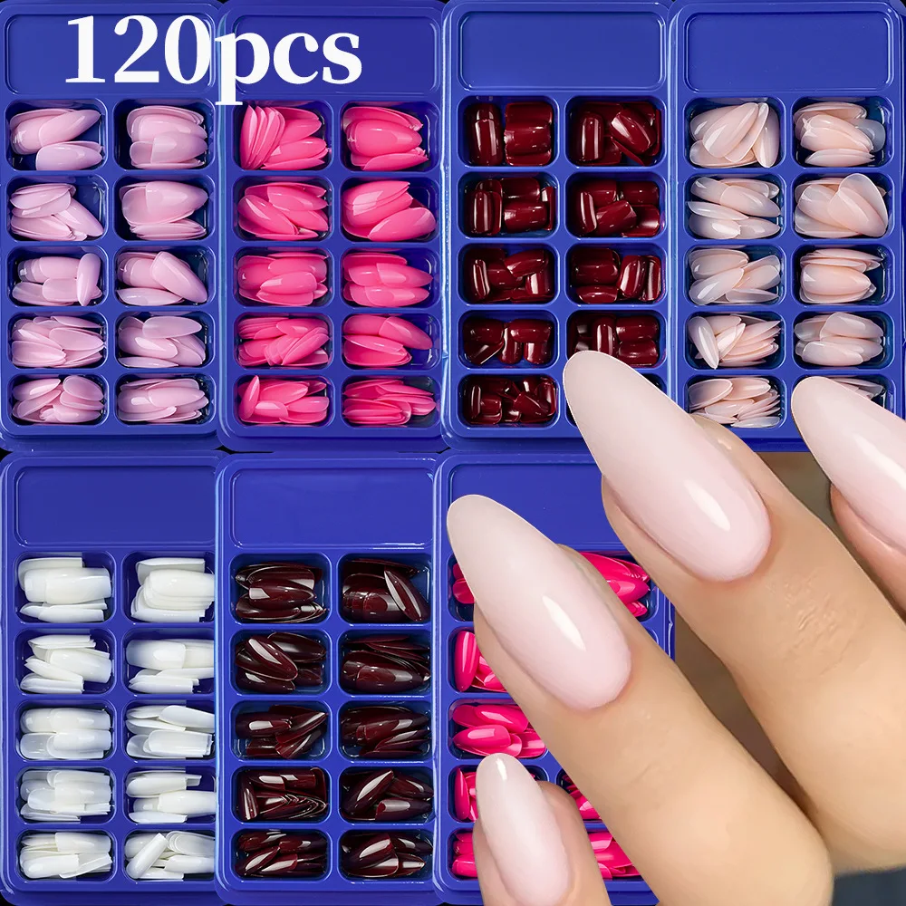 120 Stück weinrote Mandel-Nagelpresse, vollständige Abdeckung, künstliche Nagelspitze, falsche Fingerspitzen für Dating/Party, Frauen, Maniküre-Verlängerungsspitze