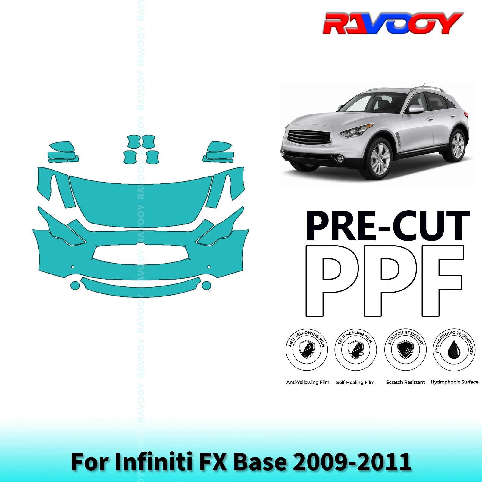 For Infiniti FX Base 2009-2011 Partial Front 8.5Mil Pre-Cut Paint Protection Film PPF Stone Chip Kit | Clear/Matte/Black Options