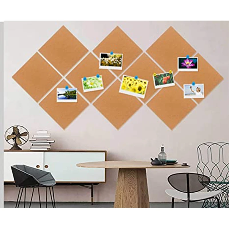 4 Pack Cork Tile Board 1/2Inch Thick Cork Board With Self Adhesive Backing, Quartet Cork Board For Home Office Decor