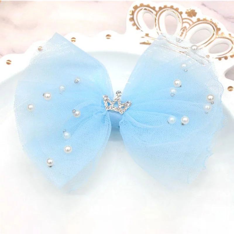 Sweet Princess Lace Bows Hairpin Kids Pearl Crown Barrettes Hair Clips For Baby Girls Headwear Fashion Children Hair Accessory