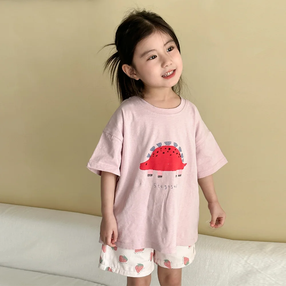 تي شيرت للأطفال من القطن الخالص بأكمام قصيرة طراز جديد للرجال والفتيات ملابس صيفية فضفاضة رائعة صديقة للبشرة وقابلة للتنفس