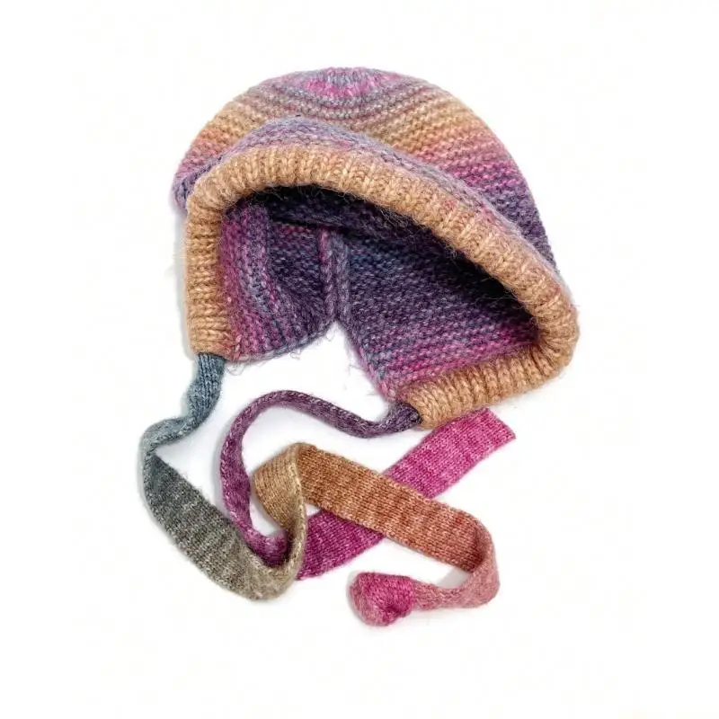 31BF Hand Knit Sherpas Hat with Ear Flap, Trapper Ski Heavy Wool Knitted Cap Ear Protections Hats for Winter Snow