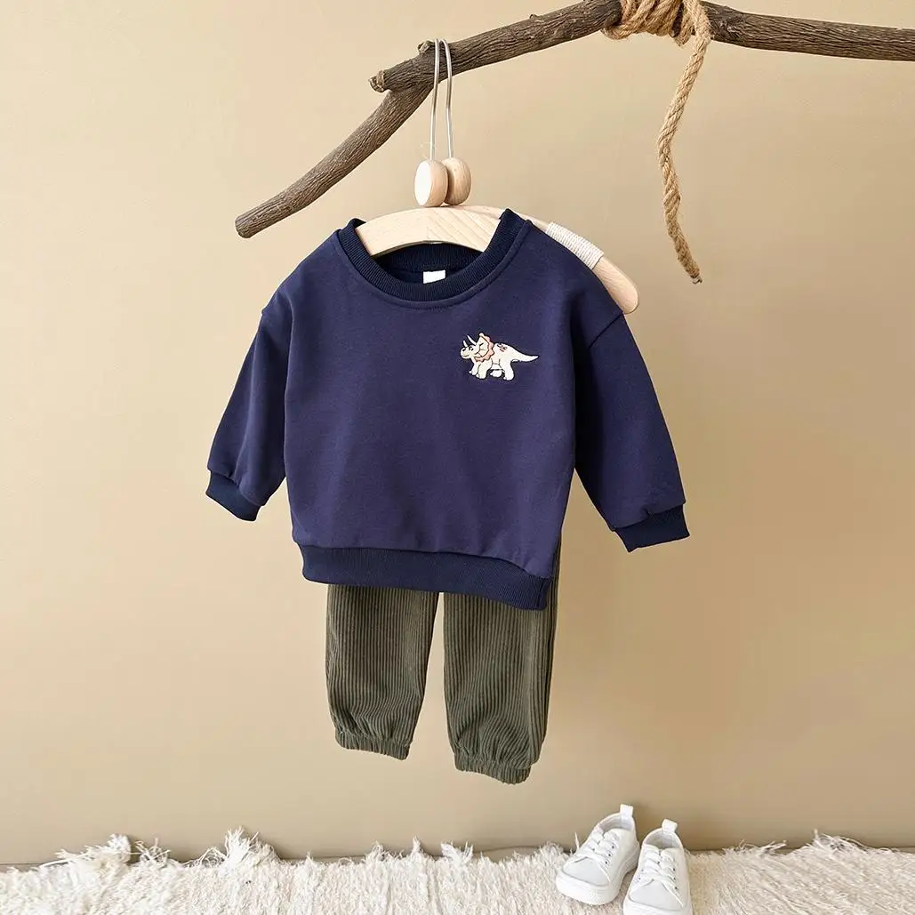 Ensemble 2 pièces en coton pour bébé garçon, sweat-shirt à manches longues + pantalon brodé de dinosaure, vêtements pour enfants, 2025