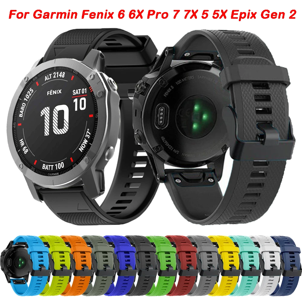 실리콘 시계 밴드 스트랩, Garmin Fenix 6X 6 Pro 7X 7 5 5X Plus Easyfit 손목 밴드, Epix Gen 2 스마트 워치 팔찌, 26mm, 22mm