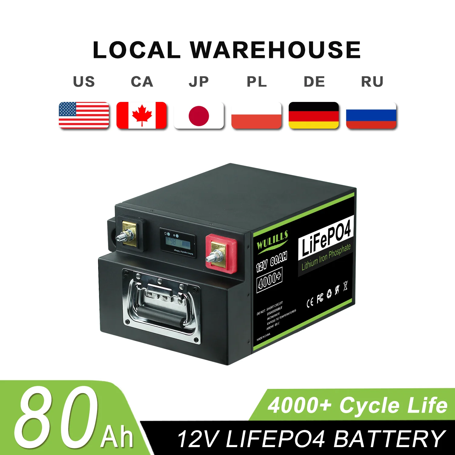 12v 80AH LiFePO4 Battery Built-in BMS Rechargeable Battery for Solar Marine Overland Off-Grid Applications Home Energy Storage