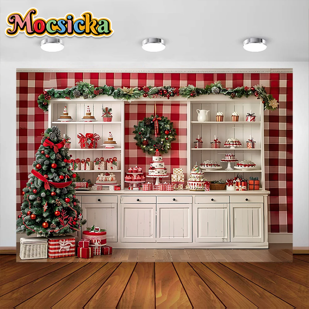 Christmas Photography Background Kitchen Cabinet Garland Xmas Tree Decoration Backdrops Family portrait Photo Studio Props