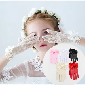Fashion Personality Summer Thin Stretch Mesh Bow Princess Performance Bridal Wedding Split Finger Ceremony Gloves