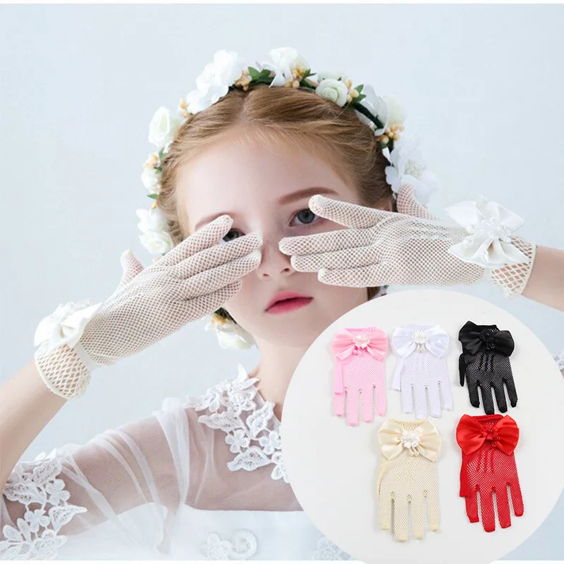 Fashion Personality Summer Thin Stretch Mesh Bow Princess Performance Bridal Wedding Split Finger Ceremony Gloves