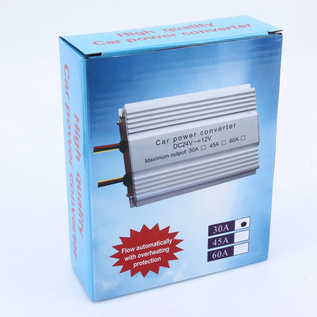Car Converter DC 24V to 12V Step Down Regulator Aluminum Shell Automotive Power Adapter for Security System Surveillance