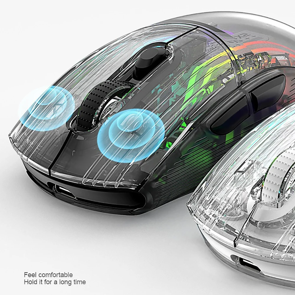 Three-Mode 2.4G Wireless Bluetooth Mouse Transparent Mouse with Charging Dock Power Display RGB Light Emitting Mouse